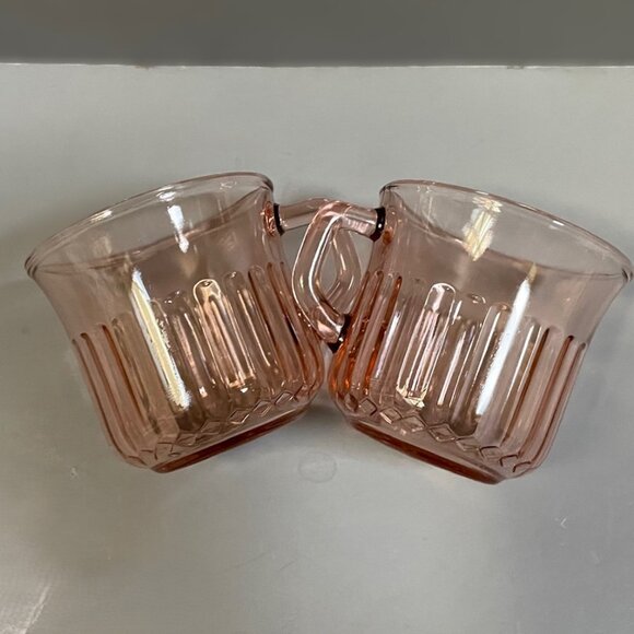 Vintage Fortescrisa Pink Ribbed Glass Cups / Mugs - Picture 3 of 6